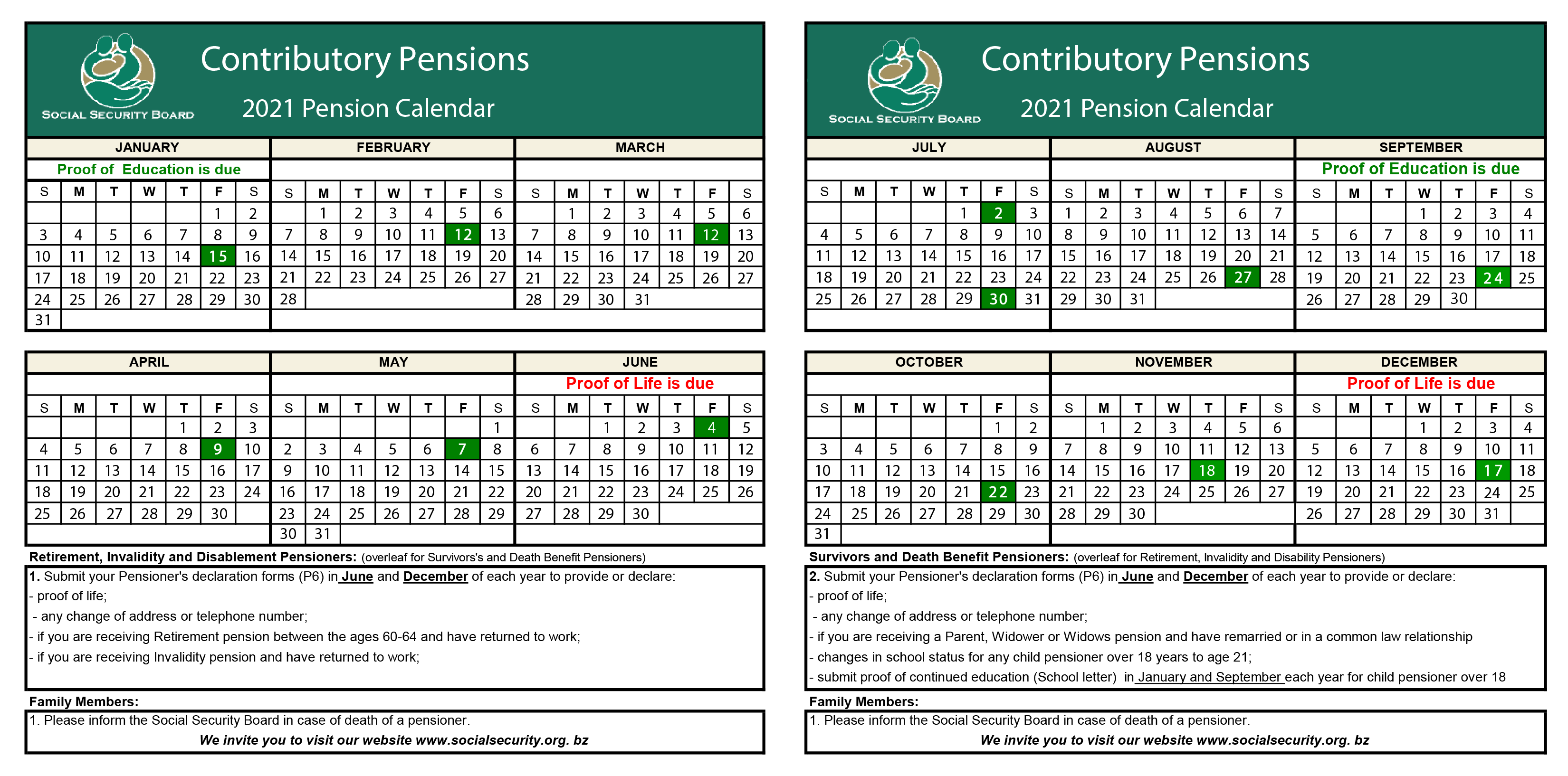 Ssi Calendar 2022 Long Term: Survivor's Benefit - Social Security Board, Belize